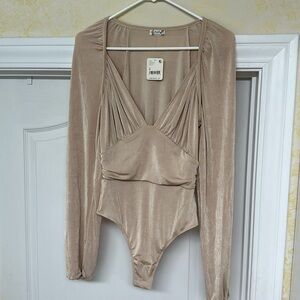 Anthropologie Free People shimmery nude bodysuit NWT size Small